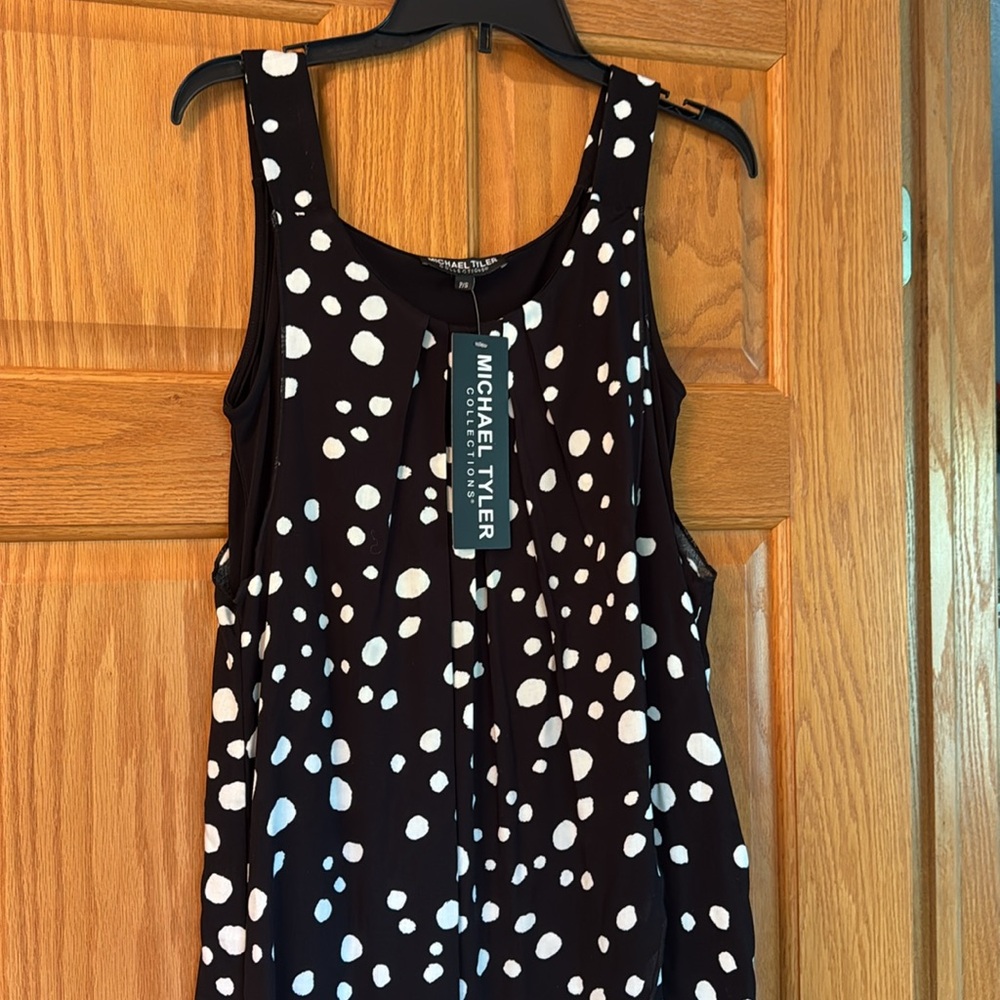 Michael Tyler -  NWT Black and White Polka Dot Asymmetrical Ruched Sundress